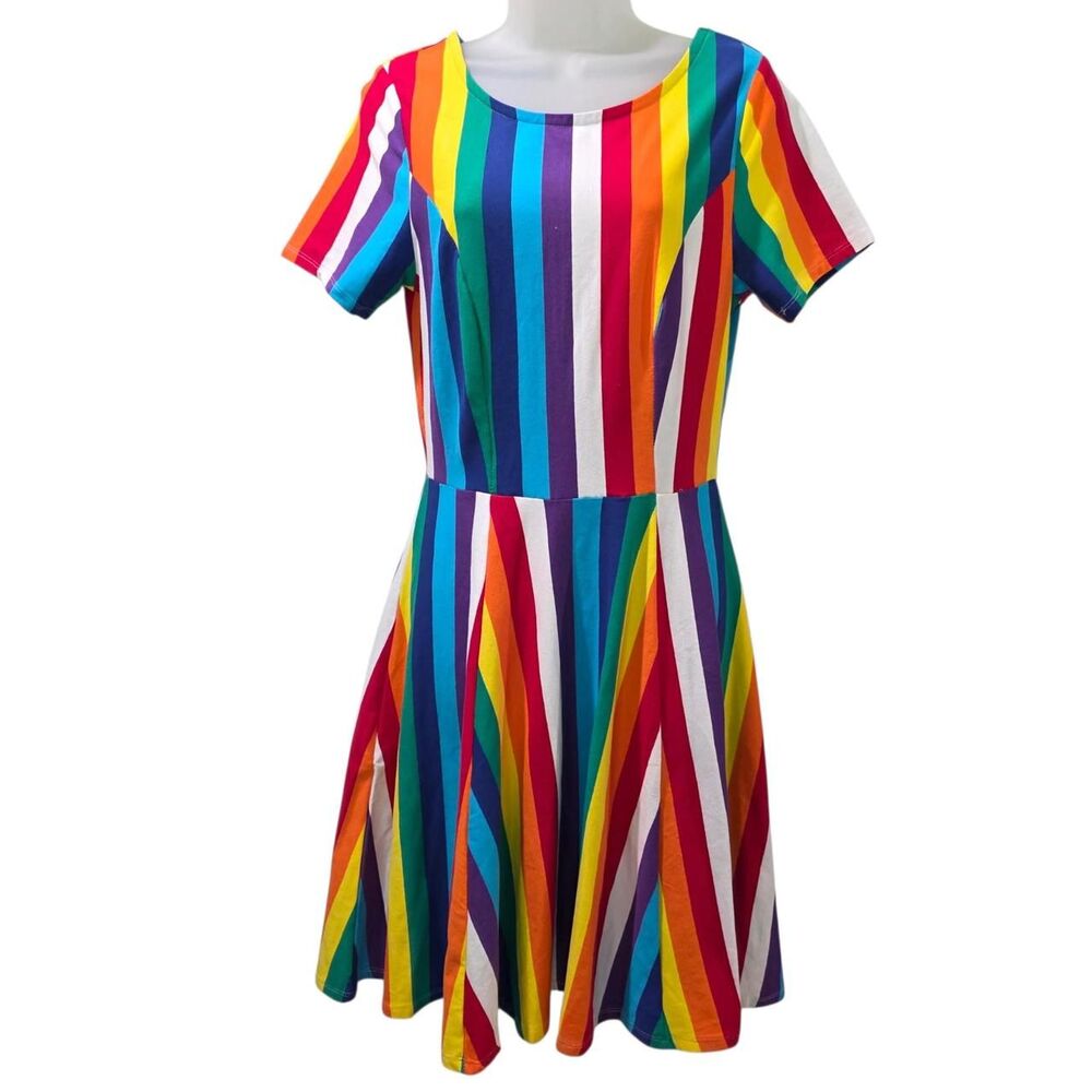 Unique-vintage Women's Rainbow Striped Dress Medium
